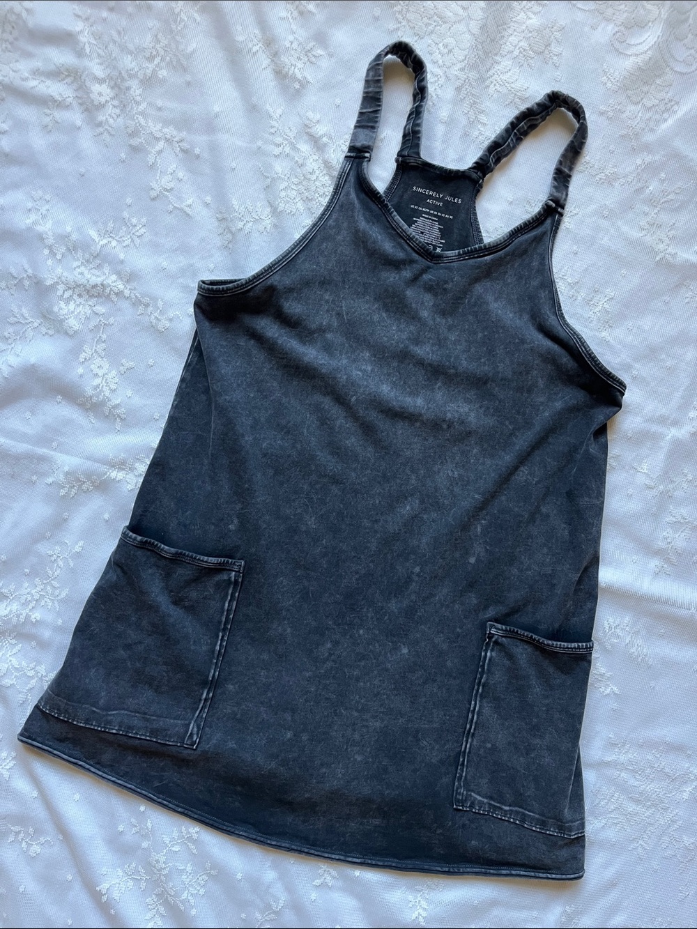Sincerely Jules Washed Black Pocket Tank Dress Jumper Built in Shorts XS